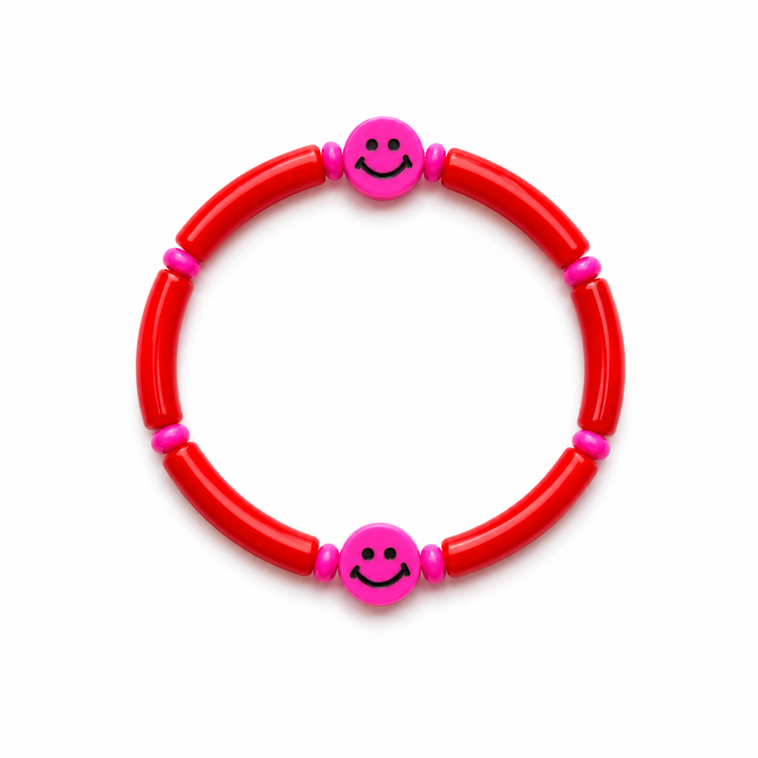 Colori Ribelle Armband Tube Rood met Smiley - Kindersierraad 1