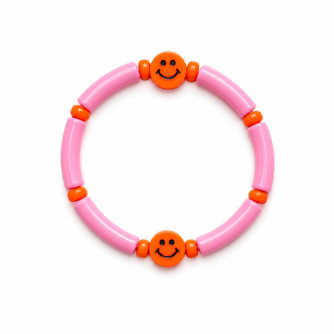 Colori Ribelle Armband Tube Roze met Smliey - Kindersierraad 1