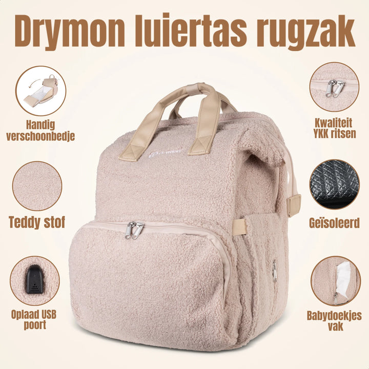 Drymon Teddy Luiertas Rugzak Almond - Verschoningstas Beige 4