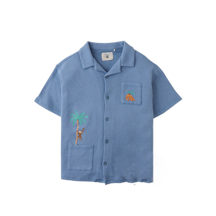 Gingersnaps Tommy Waffle Shirt Monkey - Jongens Shirt Blauw 1