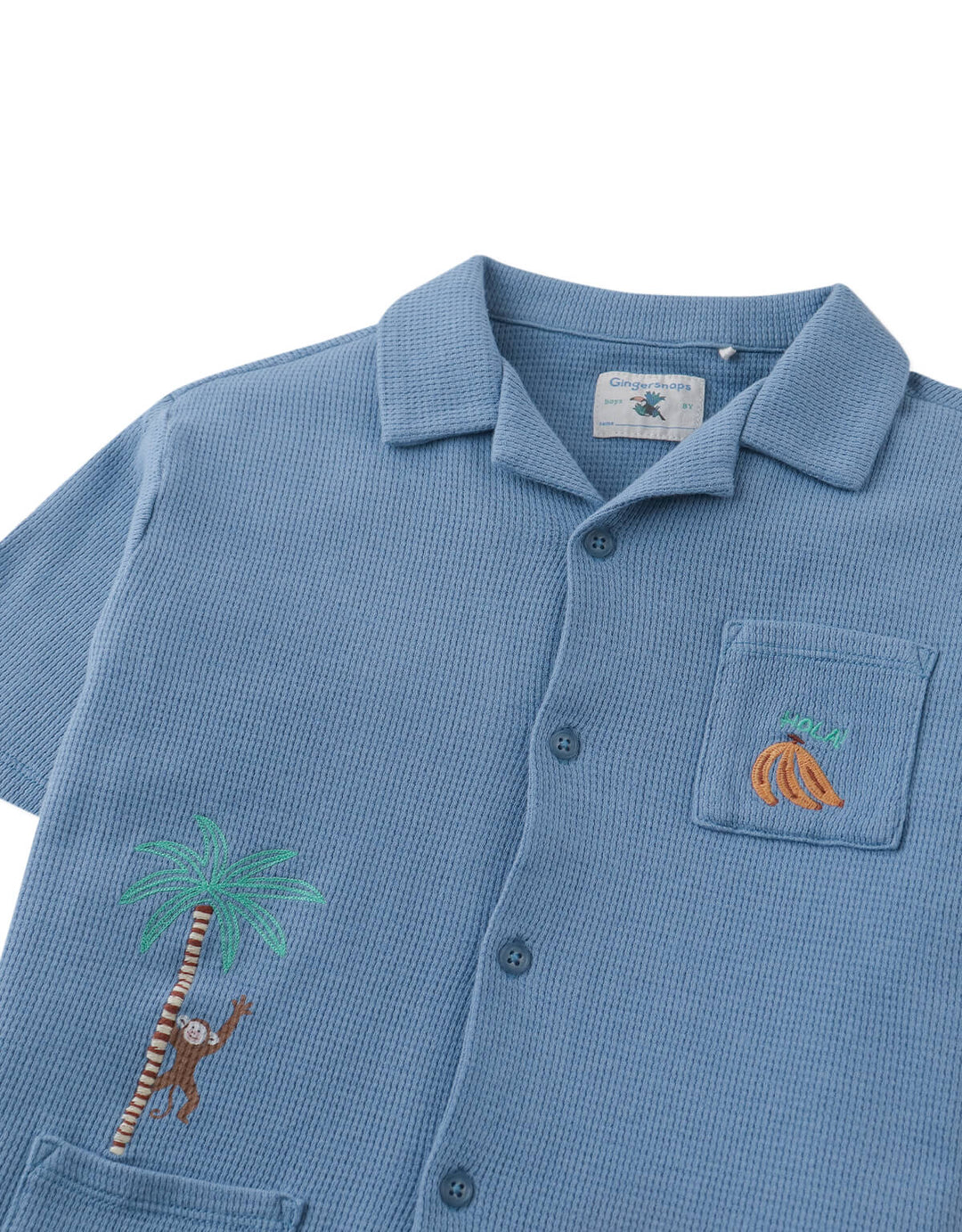 Gingersnaps Tommy Waffle Shirt Monkey - Jongens Shirt Blauw 3