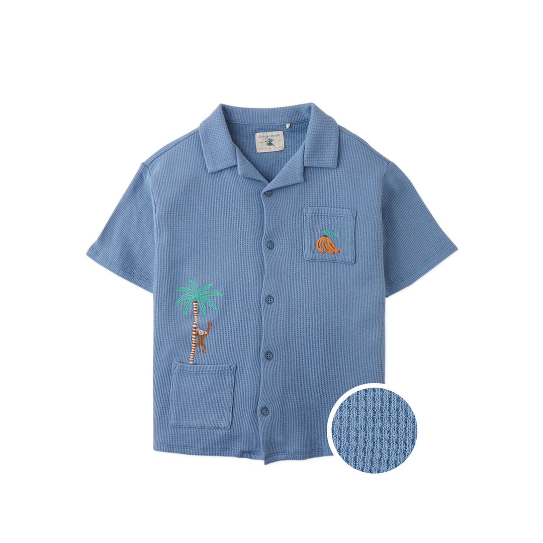 Gingersnaps Tommy Waffle Shirt Monkey - Jongens Shirt Blauw 4