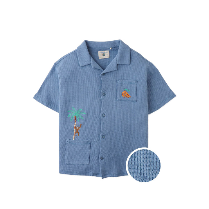 Gingersnaps Tommy Waffle Shirt Monkey - Jongens Shirt Blauw 4
