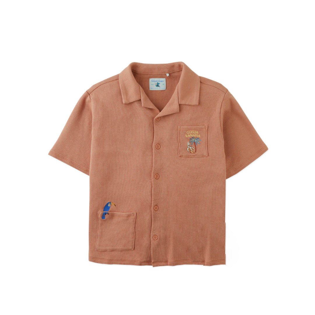 Gingersnaps Tommy Waffle Shirt Toucan - Jongens Shirt Bruin 1