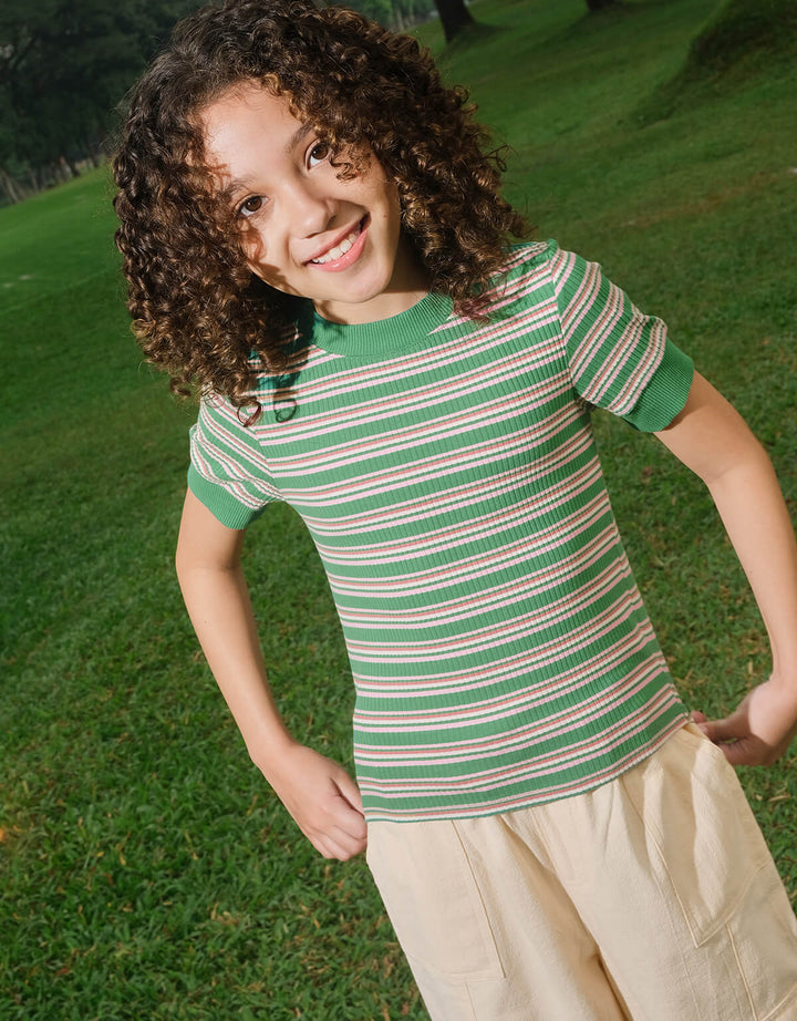 Gingersnaps Emma Striped Top - Meisje Top - Groen 2