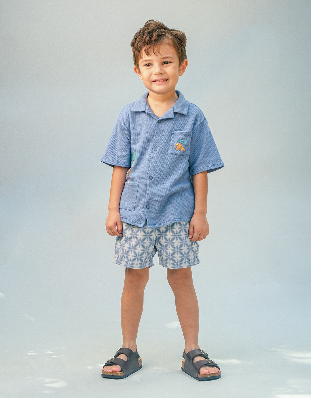 Gingersnaps Tommy Waffle Shirt Monkey - Jongens Shirt Blauw 2