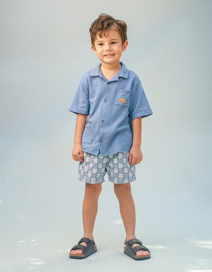 Gingersnaps Tommy Waffle Shirt Monkey - Jongens Shirt Blauw 2
