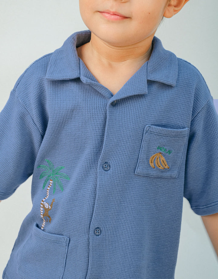 Gingersnaps Tommy Waffle Shirt Monkey - Jongens Shirt Blauw 6