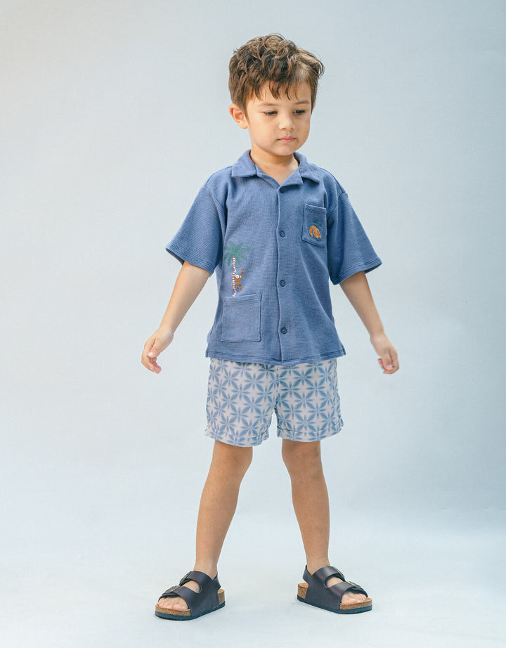 Gingersnaps Tommy Waffle Shirt Monkey - Jongens Shirt Blauw 7