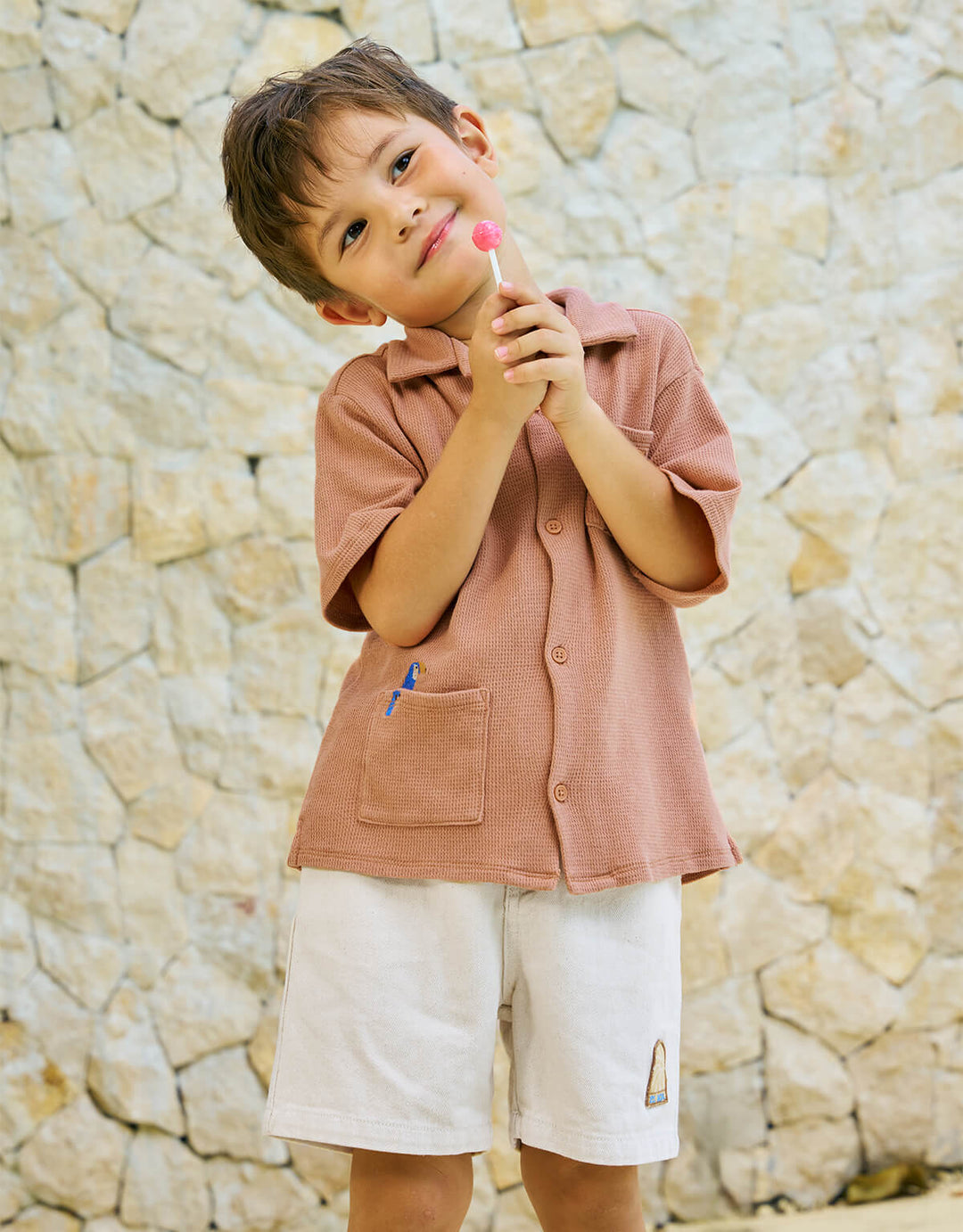 Gingersnaps Tommy Waffle Shirt Toucan - Jongens Shirt Bruin 2