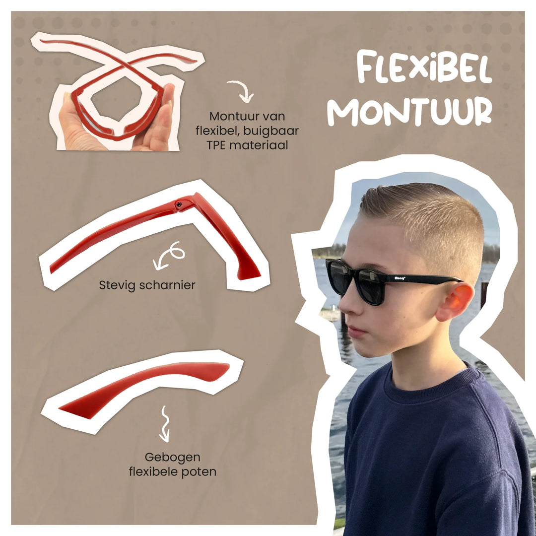Maesy Kinder Zonnebril Yuki - 6 t/m 12 jaar - Flexibel Zwart 4