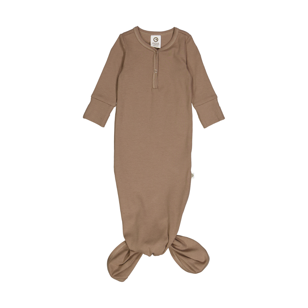 Müsli Rib Knot Gown Walnut - Newborn Slaapzakje - Bruin 1