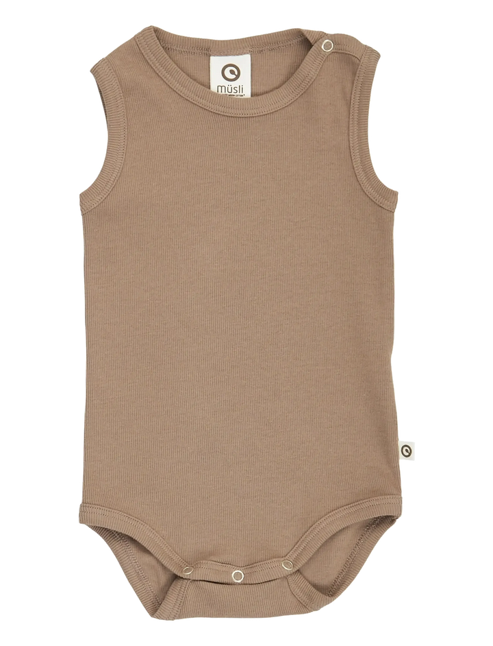 Müsli Rib Sleeveless Body Walnut - Newborn Romper Bruin 1