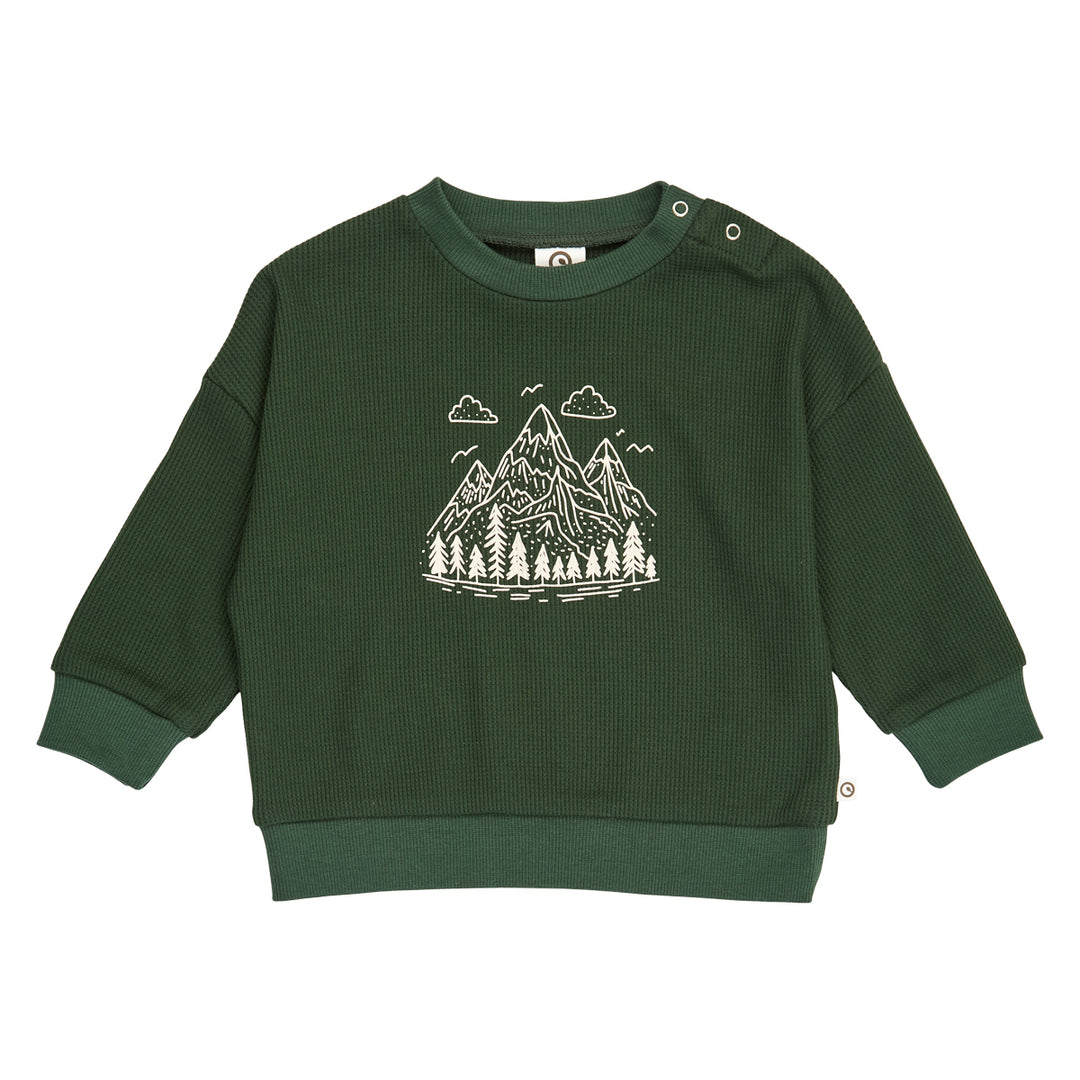 Müsli Waffle Sweatshirt - Baby Jongens Trui - Groen 1