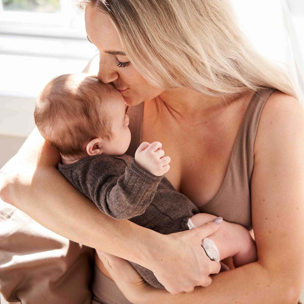 Müsli Woolly Rib Wrap Body Walnut Melange - Newborn Romper 3