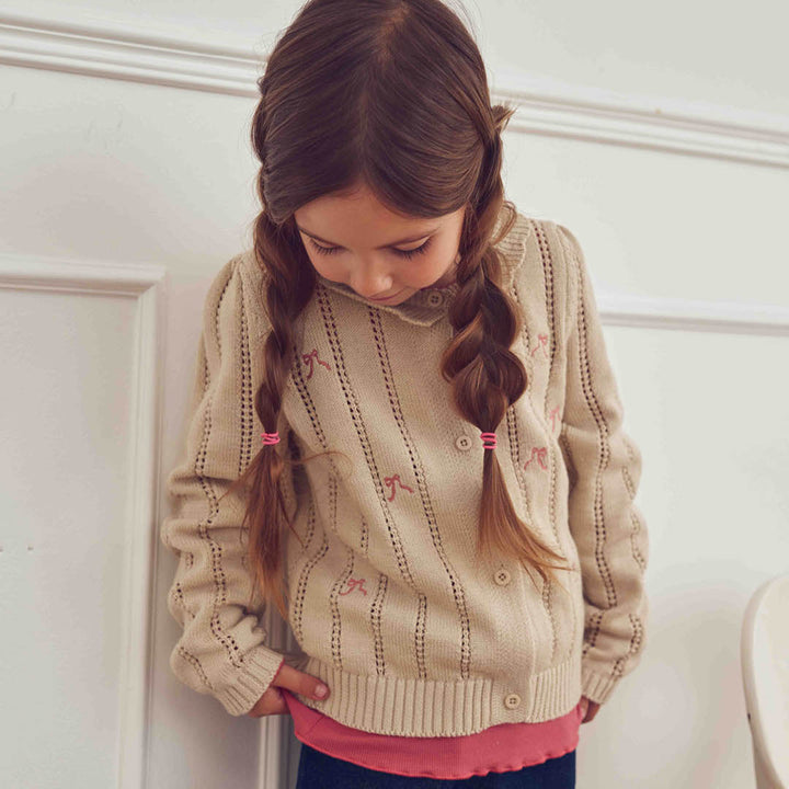Müsli Bouquet Knit Pointelle Cardigan - Meisjesvest - Ecru 2