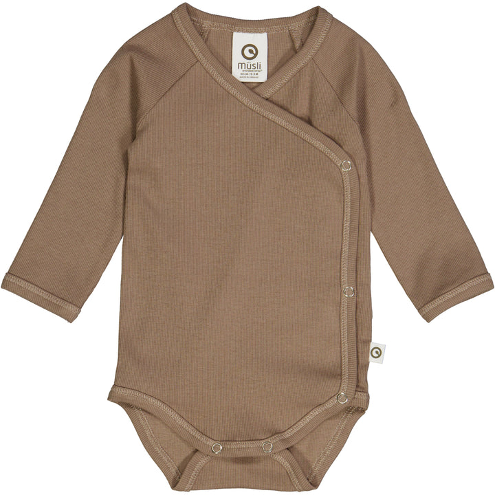 Müsli Rib Longsleeve Body Walnut - Newborn Romper - Bruin 1