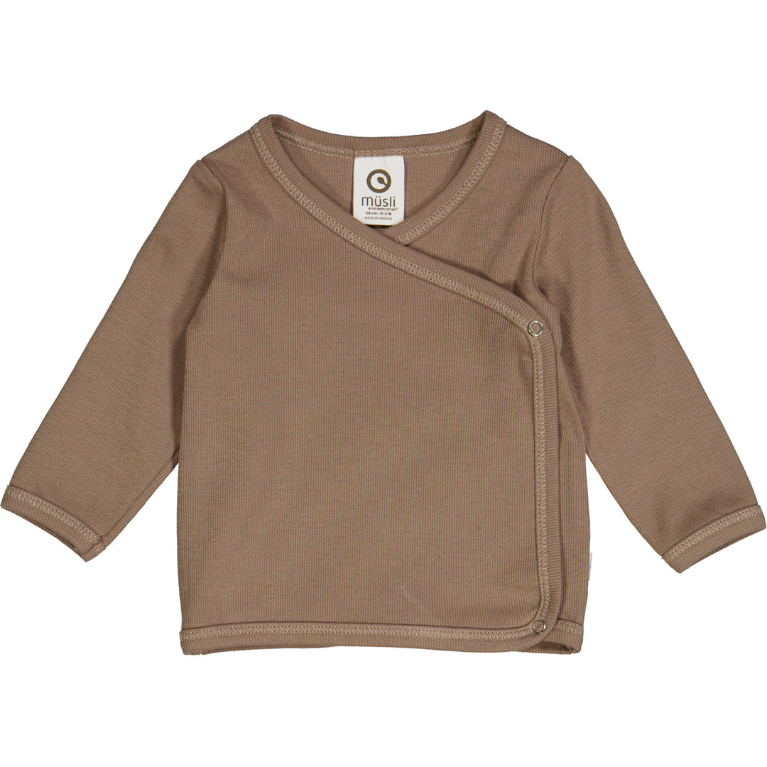 Müsli Rib Longsleeve Cardigan Walnut - Newborn Vestje Bruin 1