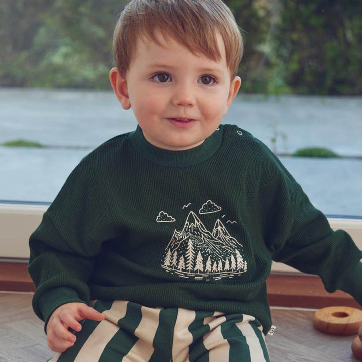  Müsli Waffle Sweatshirt - Baby Jongens Trui - Groen2