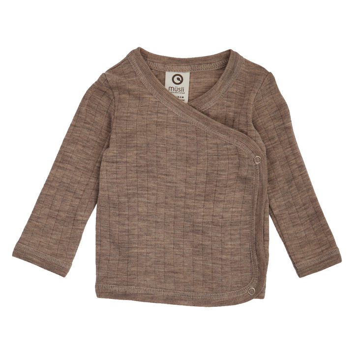 Müsli Woolly Rib Cardigan Walnut Melange - Newborn Vestje 1