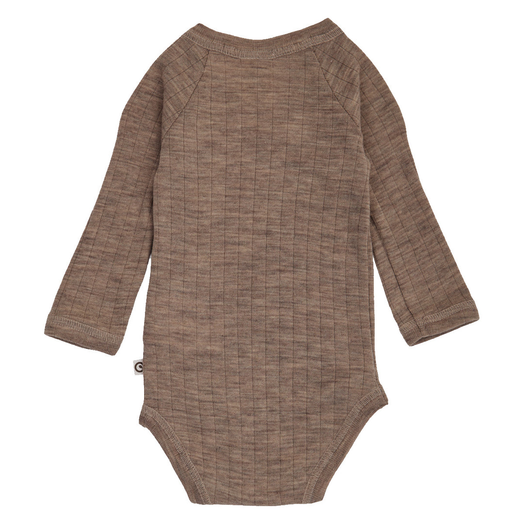 Müsli Woolly Rib Wrap Body Walnut Melange - Newborn Romper 2
