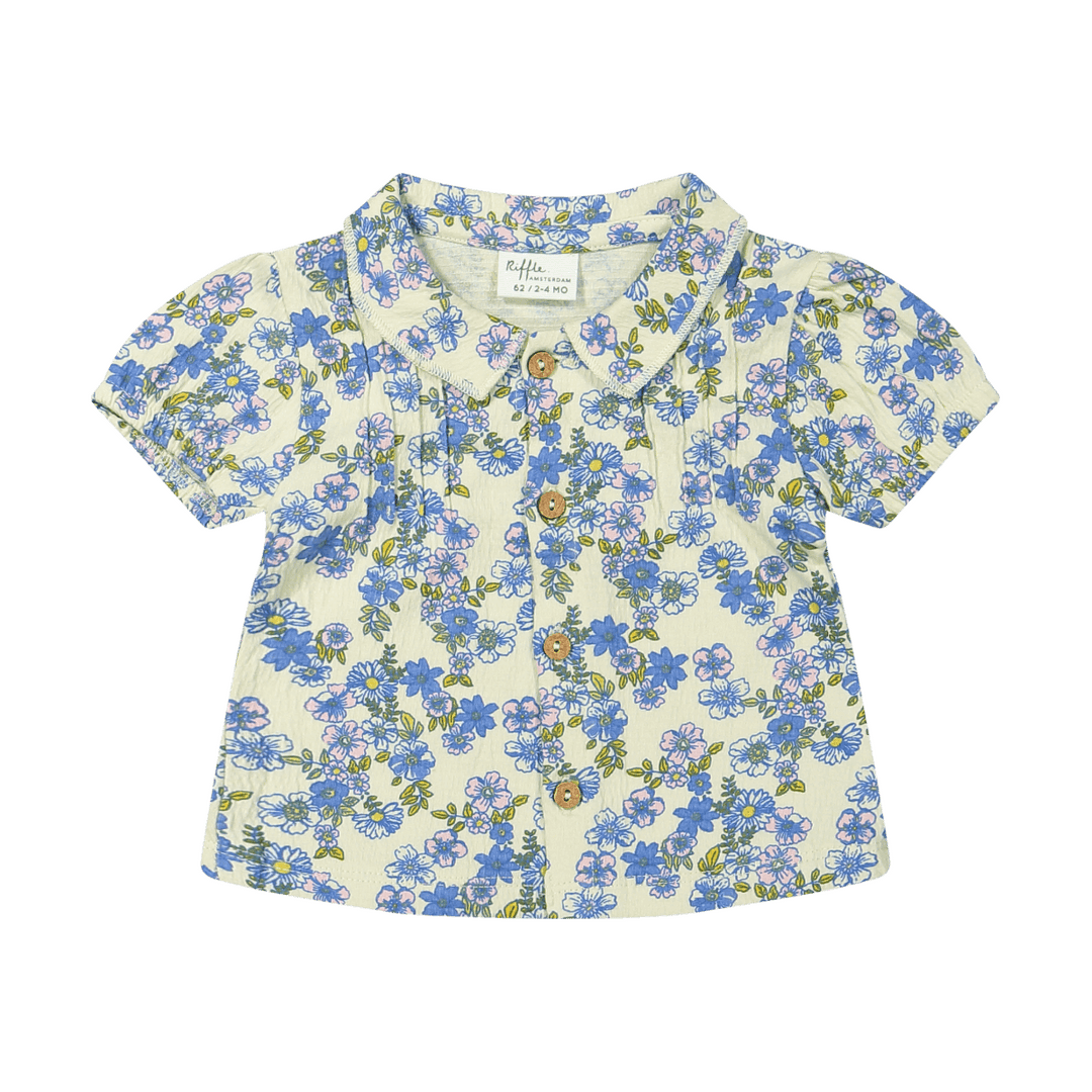 Riffle Blouse Caro Flower - Meisjesshirt - Blauw1