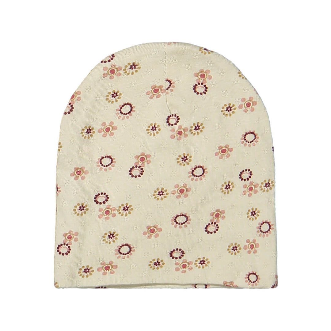 Riffle Hat Bowie Small Flower - Newborn Mutsje - Ecru/Roze 1