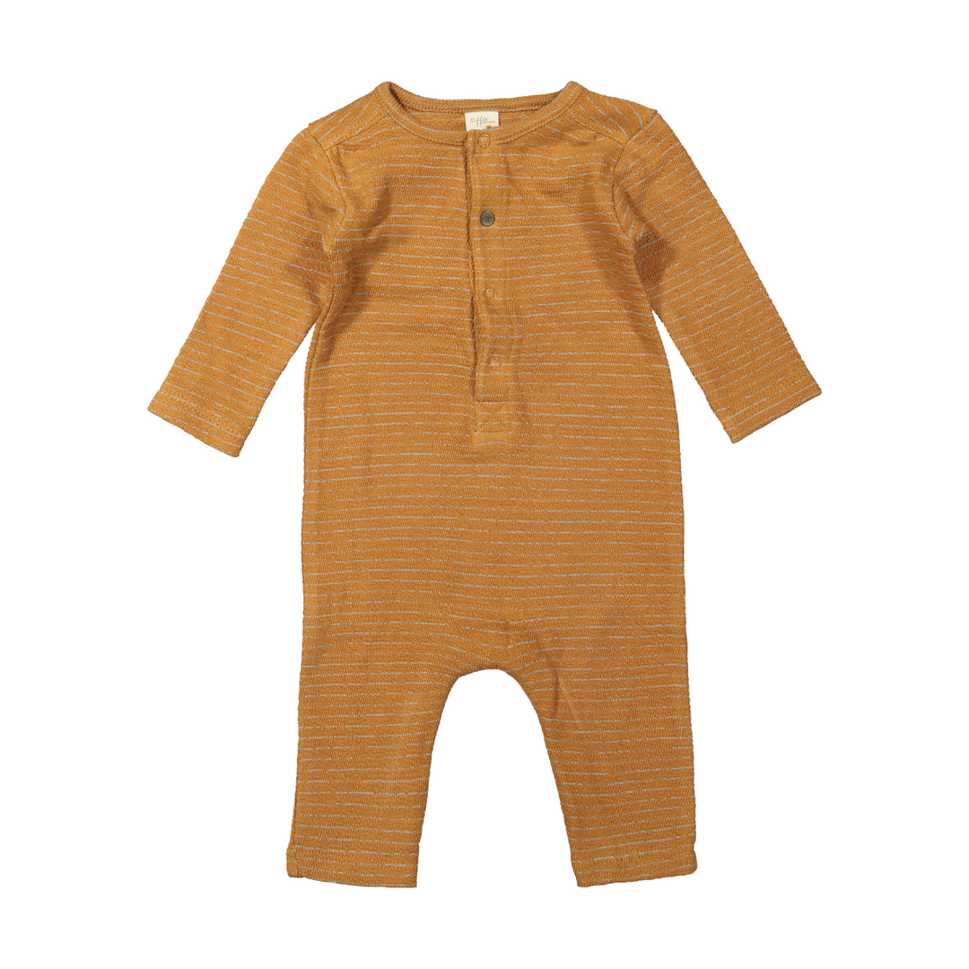 Riffle Suit Sky Terry Stripe - Newborn Onesie - Dark Ochre 1