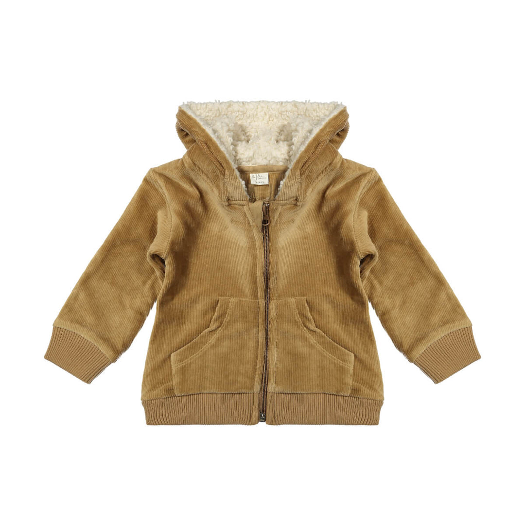 Riffle Hooded Cardigan Noï Rib Brown - Kindervest - Bruin 1