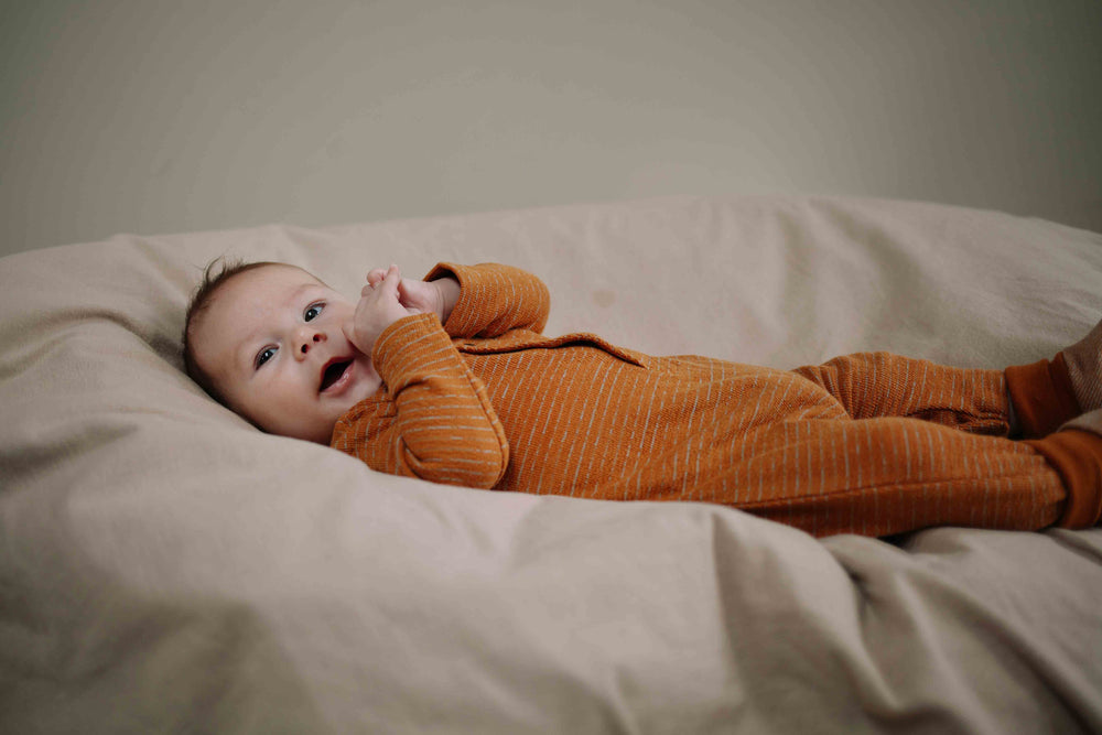 Riffle Suit Sky Terry Stripe - Newborn Onesie - Dark Ochre 2