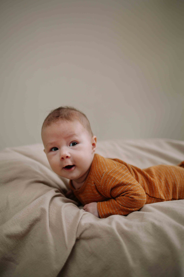 Riffle Suit Sky Terry Stripe - Newborn Onesie - Dark Ochre 3