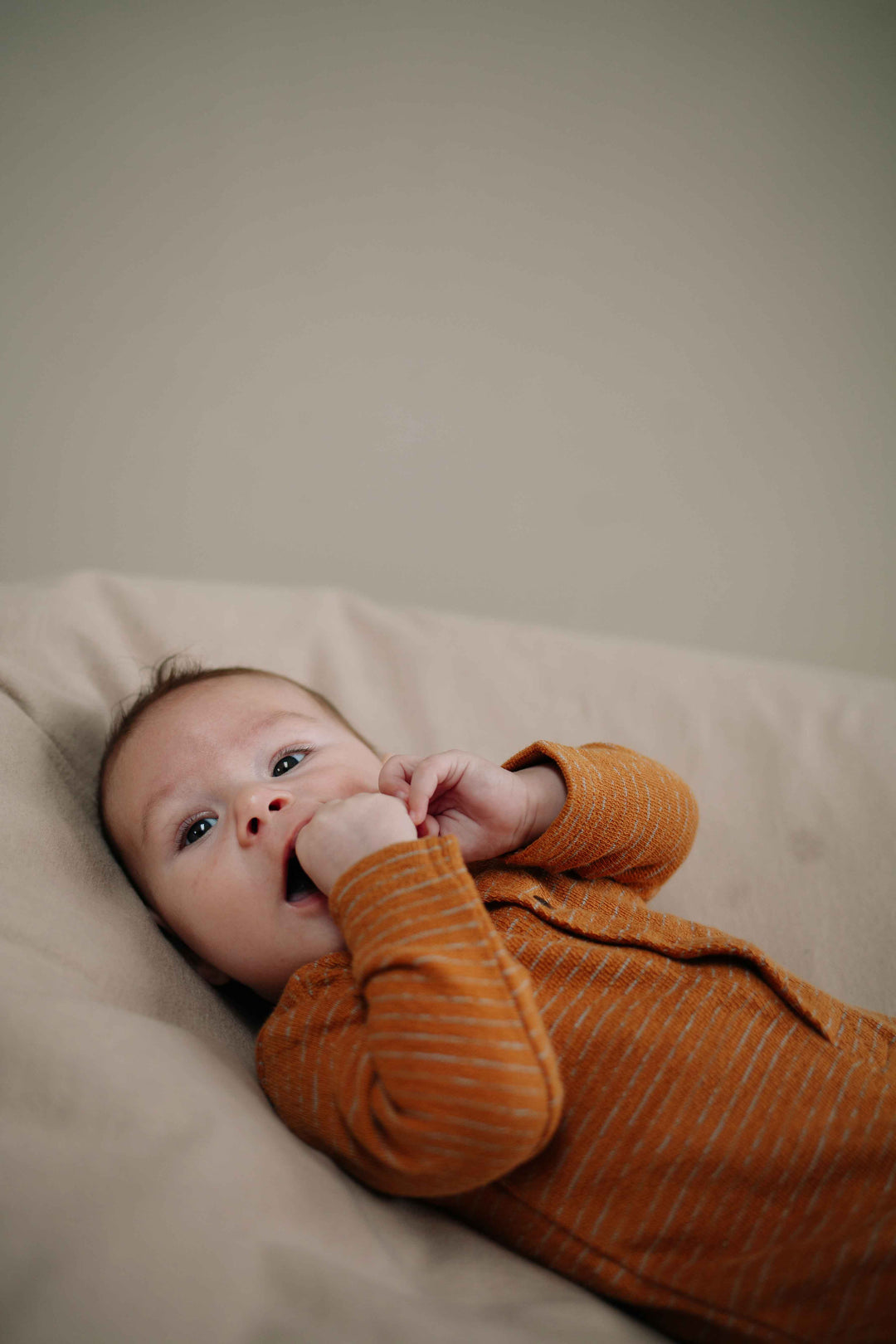 Riffle Suit Sky Terry Stripe - Newborn Onesie - Dark Ochre 4