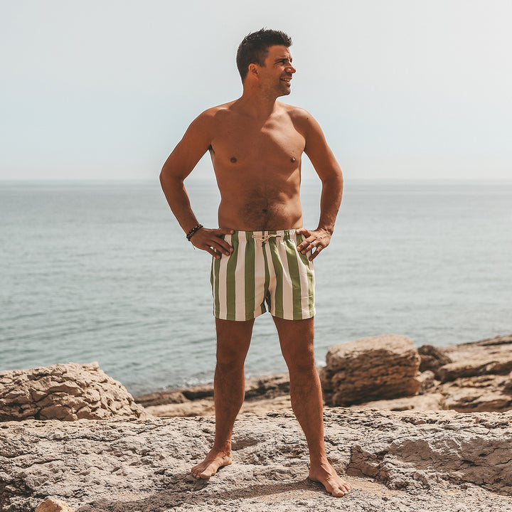 Salted Stories Wide Stripe Swim Short Men - Zwembroek Groen 2