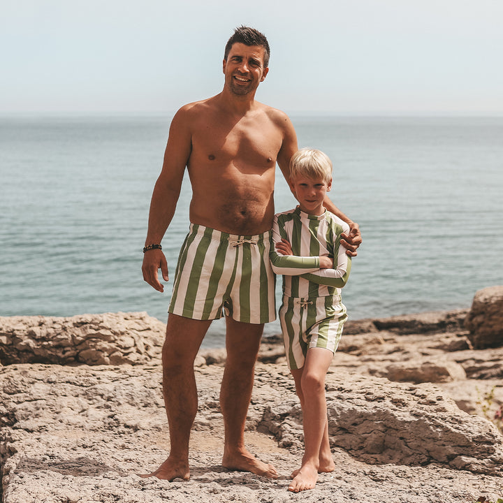 Salted Stories Wide Stripe Swim Short Men - Zwembroek Groen 4
