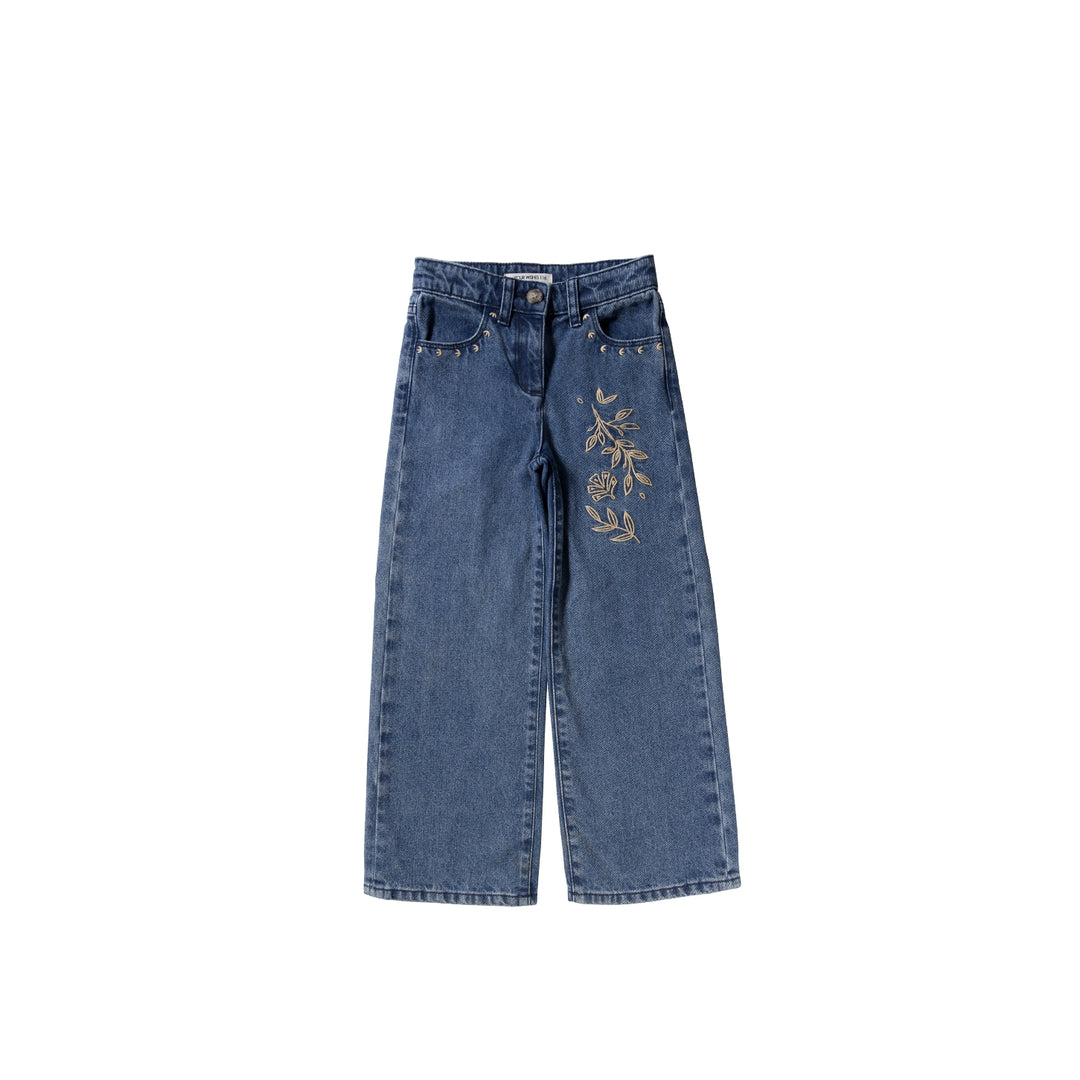 Your Enthic Flower Wide Leg Jeans - Meisjes Broek - Blauw 1