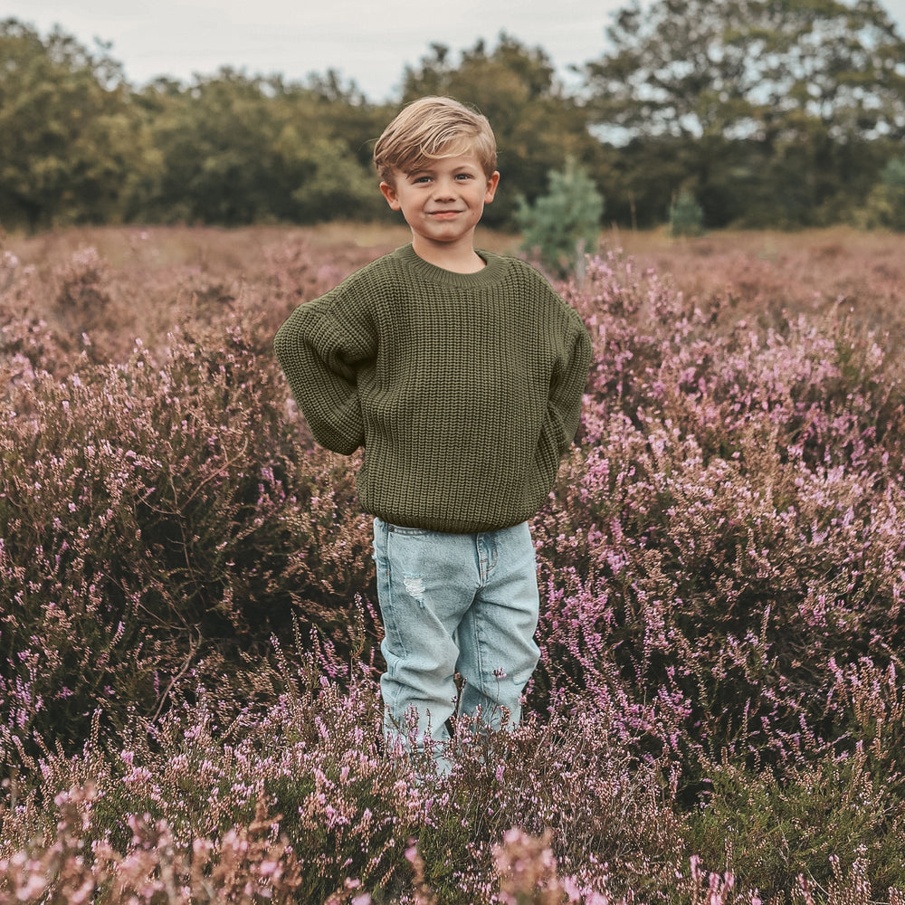  Your Wishes Knit Chunky Sweater Army Green Kindertrui Groen 2