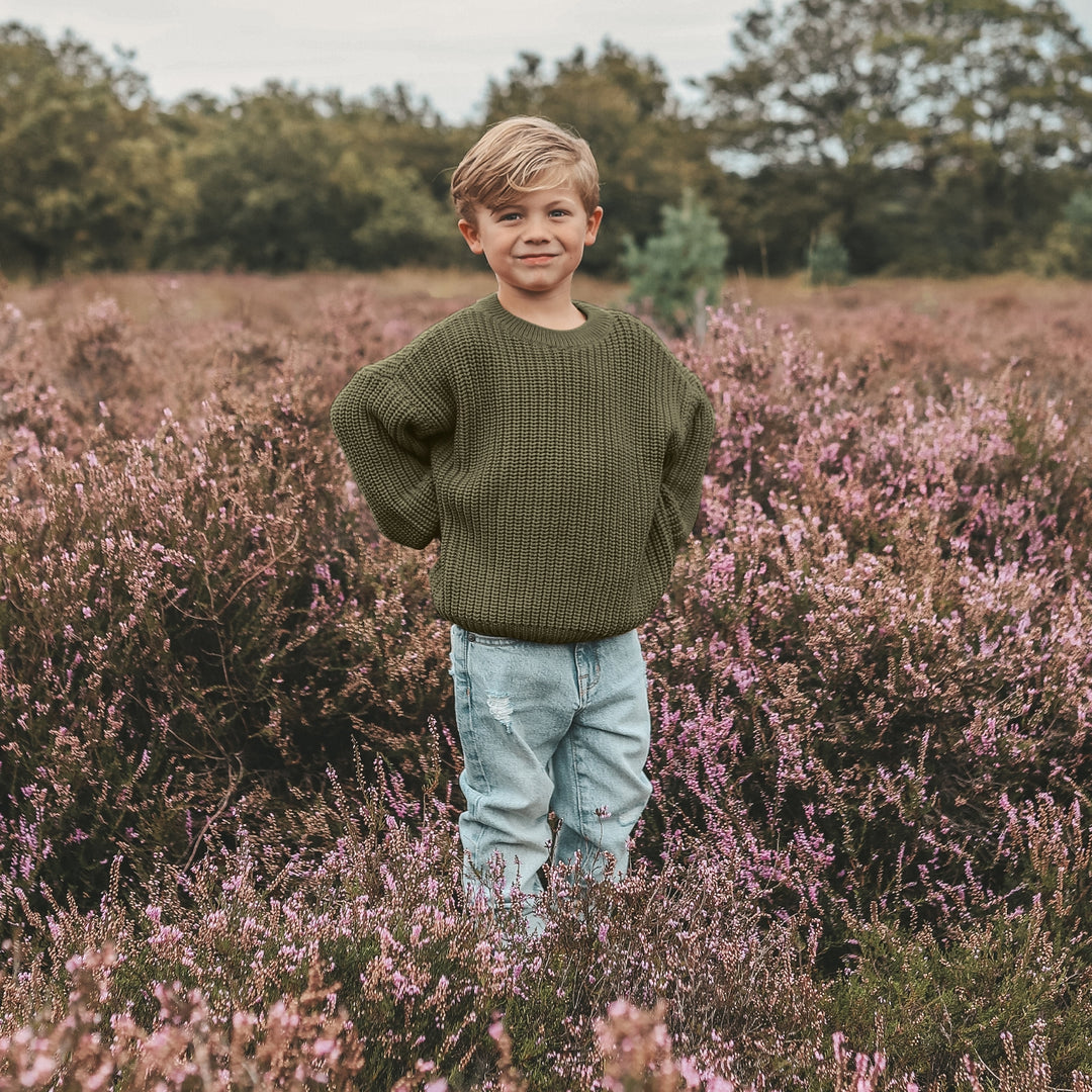  Your Wishes Knit Chunky Sweater Army Green Kindertrui Groen 2