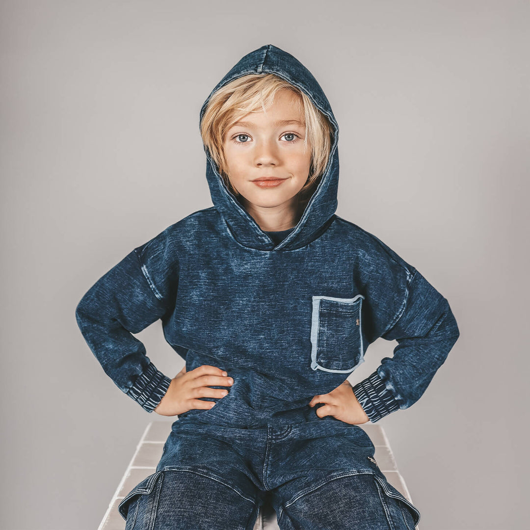 Knitted Denim Boxy Hoodie - Main Image