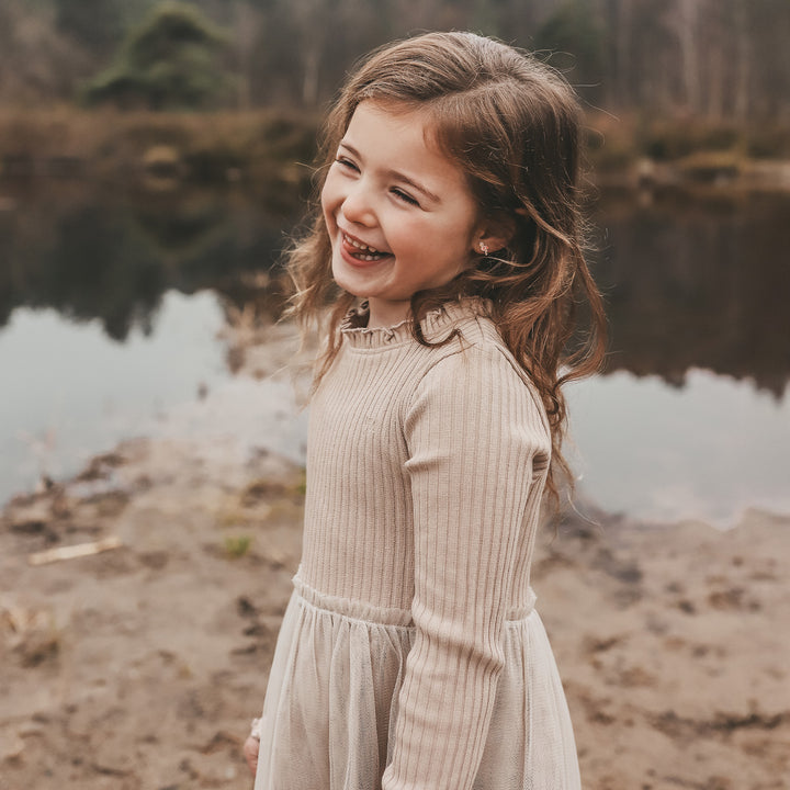 Your Wishes Rib Knit Tule Dress - Jurk - Beige 3