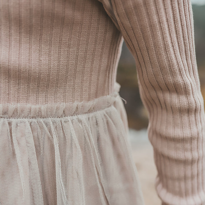 Your Wishes Rib Knit Tule Dress - Jurk - Beige 5