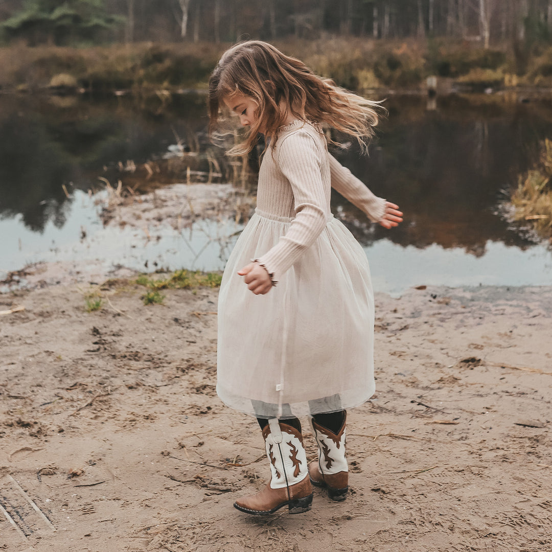 Your Wishes Rib Knit Tule Dress - Jurk - Beige 6