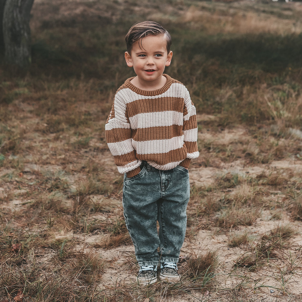 Your Wishes Stripe Knit Chunky Sweater Smoke Grey Kindertrui 2