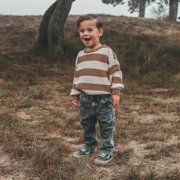 Your Wishes Stripe Knit Chunky Sweater Smoke Grey Kindertrui 4