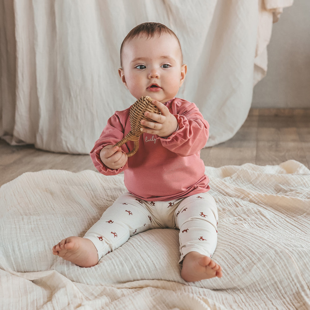 Your Wishes Horse Fitted Legging - Newborn Legging - Ecru 2