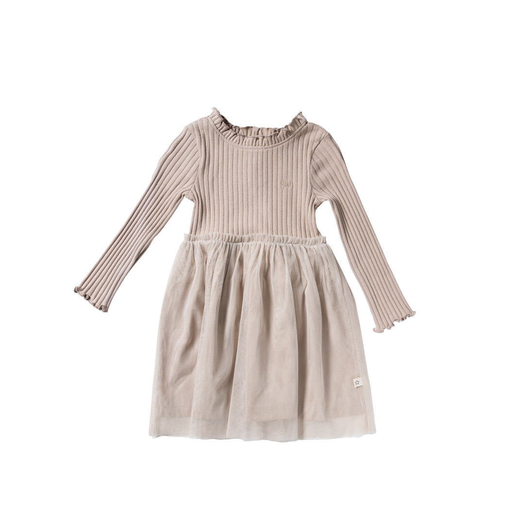 Your Wishes Rib Knit Tule Dress - Jurk - Beige 1