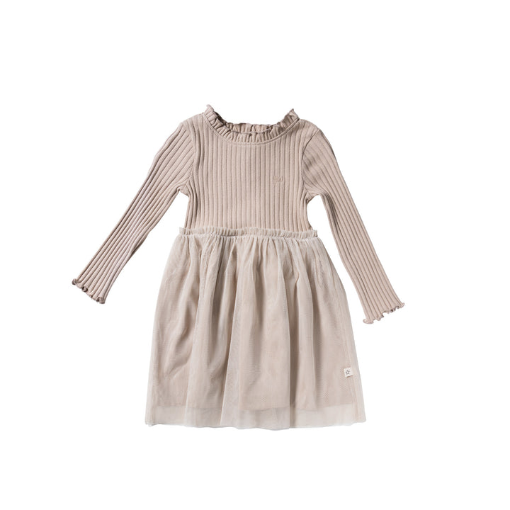 Your Wishes Rib Knit Tule Dress - Jurk - Beige 1
