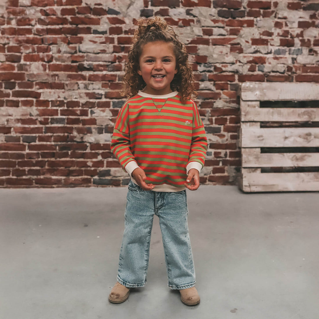 Your Wishes Stripe French Knit Sweater Mosstone - Kindertrui 2