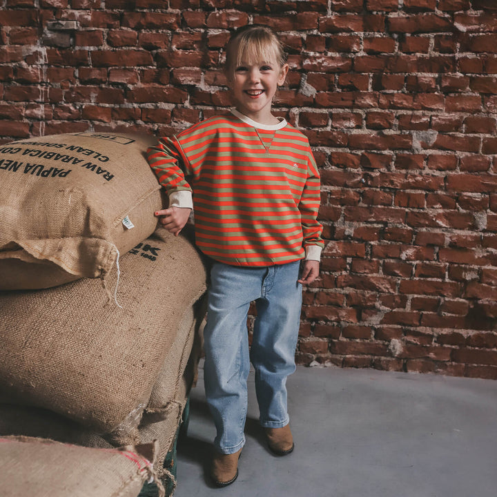 Your Wishes Stripe French Knit Sweater Mosstone - Kindertrui 6