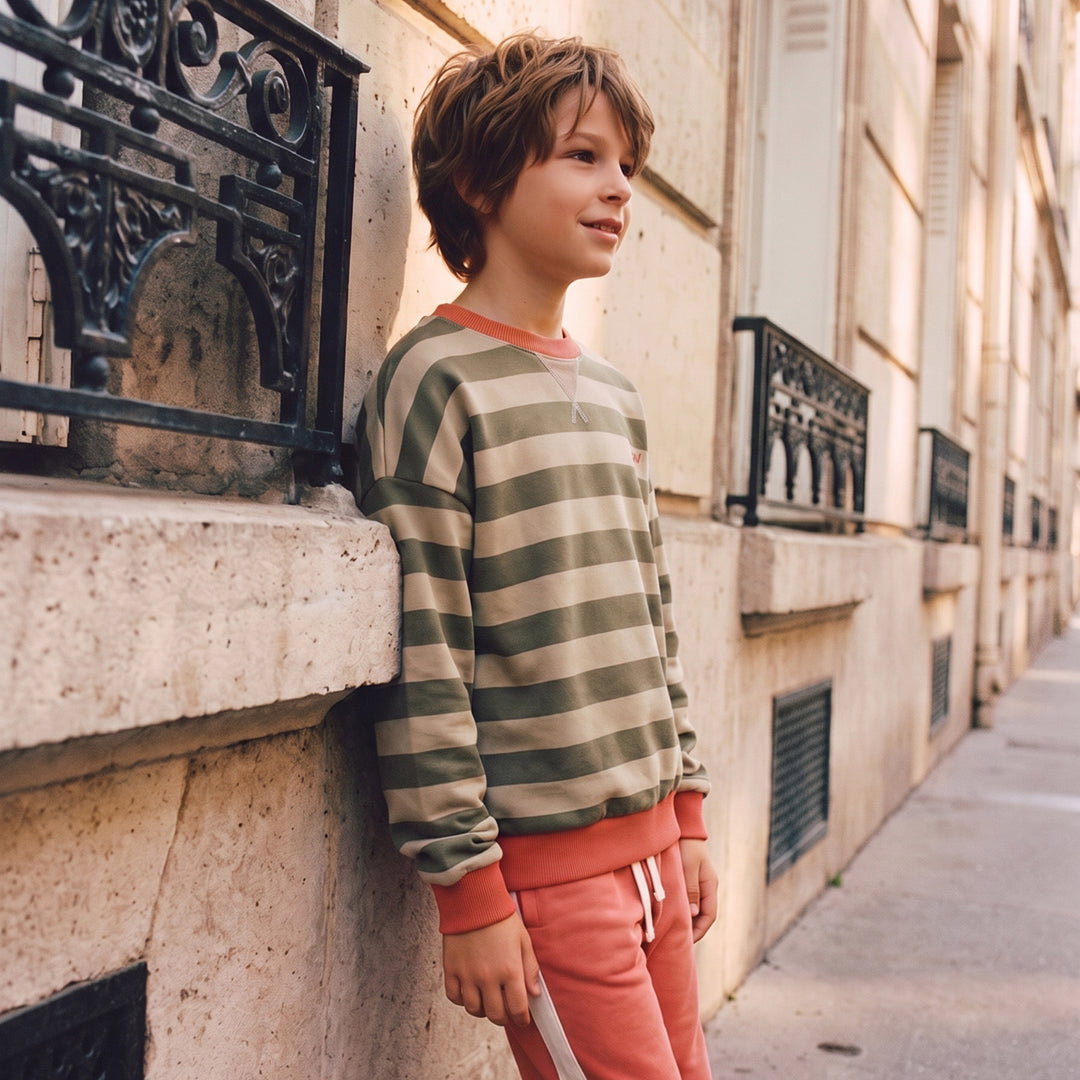 Your Wishes Stripe French Knit Sweater Olivine - Jongenstrui 2