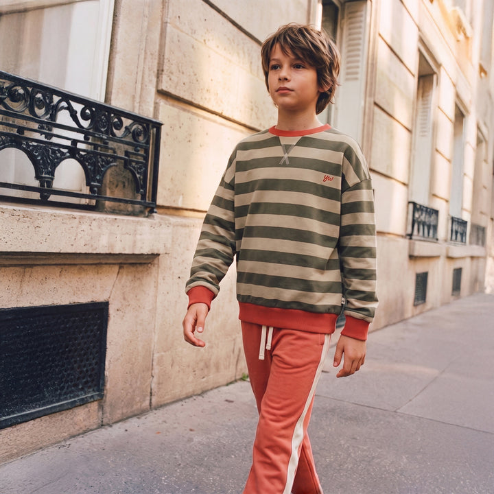 Your Wishes Stripe French Knit Sweater Olivine - Jongenstrui 4